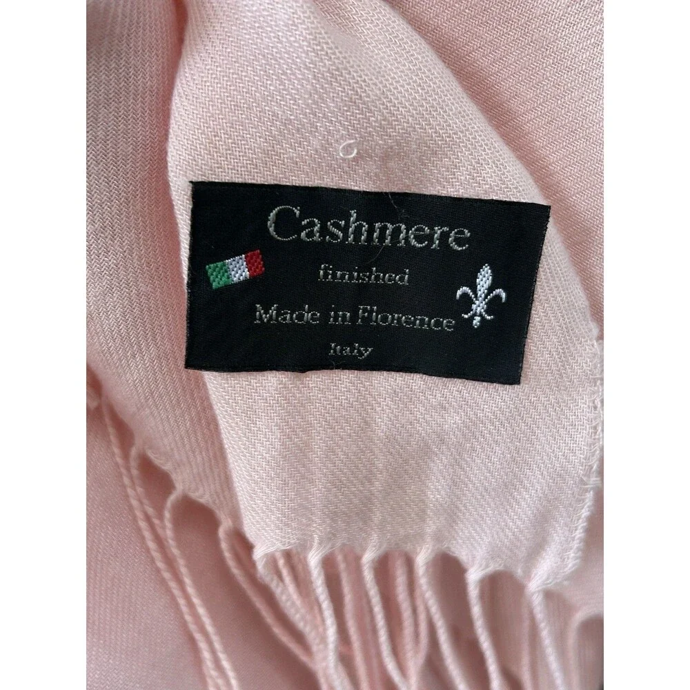 Cashmere Finished Scarf Wrap Pink Fringe Made in Italy Knit Classic Statement